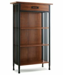 Coupon ✨ Leick Home Leick Ironcraft Mantel Height Brown Wood Bookcase With Drawer Storage 🤩