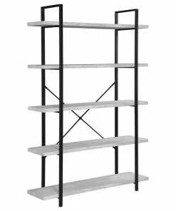 Promo ⌛ BELLEZE Industrial Bookcase Open Etagere Book Shelf Metal/Wood, Stone Gray, 5 Shelves 👏