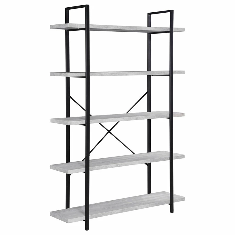 Promo ⌛ BELLEZE Industrial Bookcase Open Etagere Book Shelf Metal/Wood, Stone Gray, 5 Shelves 👏