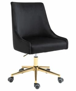 Deals 🥰 Meridian Furniture Karina Swivel And Adjustable Velvet Office Chair, Black, Rich Gold Base ✔️