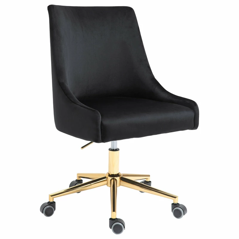 Deals 🥰 Meridian Furniture Karina Swivel And Adjustable Velvet Office Chair, Black, Rich Gold Base ✔️