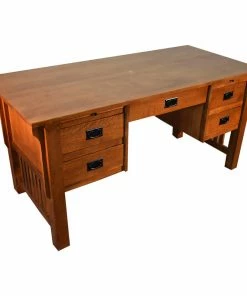 Budget 🎉 Crafters And Weavers Mission Solid Quarter Sawn Oak Desk, Library Table With 5-Drawers 💯