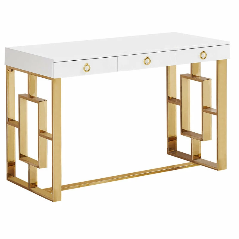 Best Pirce ๐ Best Master Furniture Brooks Contemporary 3-Drawer Writing Desk, White/Gold ๐