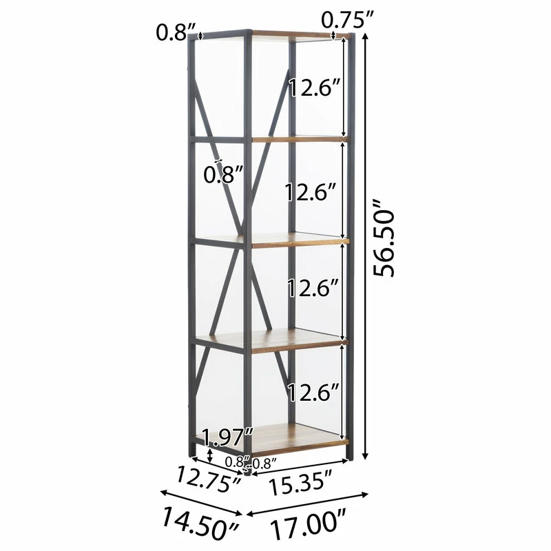 Hot Sale 👍 GDFStudio Relee Modern Industrial 4 Shelf Acacia Wood Slim Bookcase ❤️ - Image 4