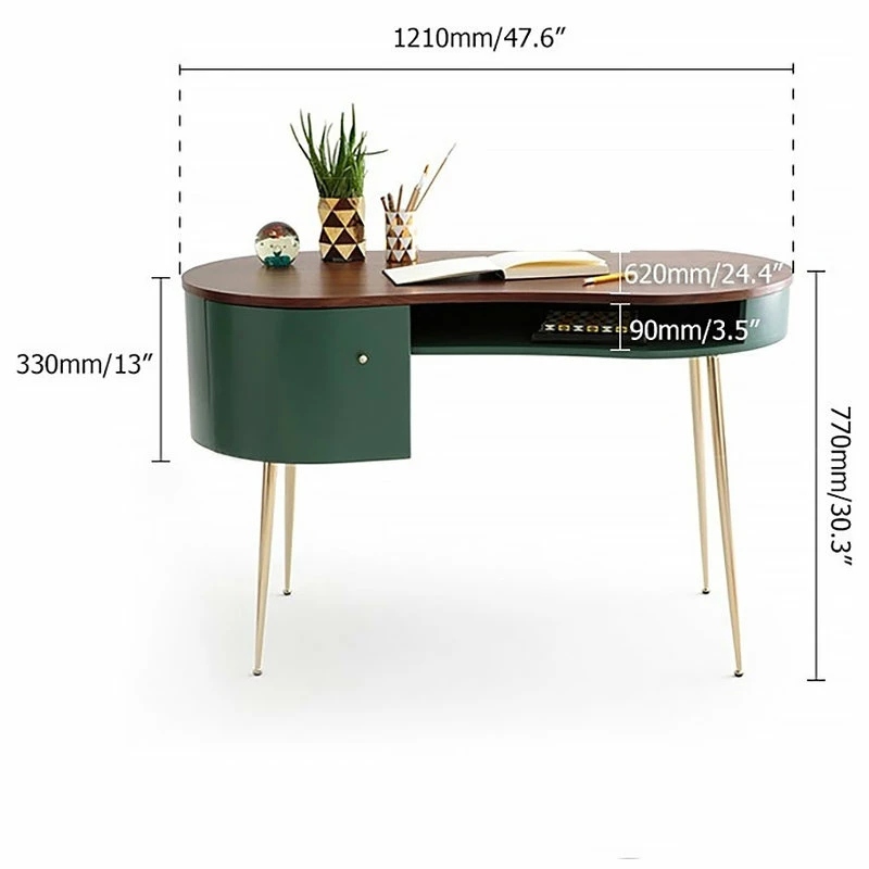 New ๐งจ Homary Mid Century Green Curved Office Desk Computer Desk With Shelves & Storage Gold ๐ฅฐ - Image 8