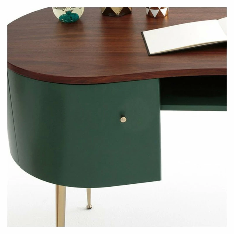 New ๐งจ Homary Mid Century Green Curved Office Desk Computer Desk With Shelves & Storage Gold ๐ฅฐ - Image 7