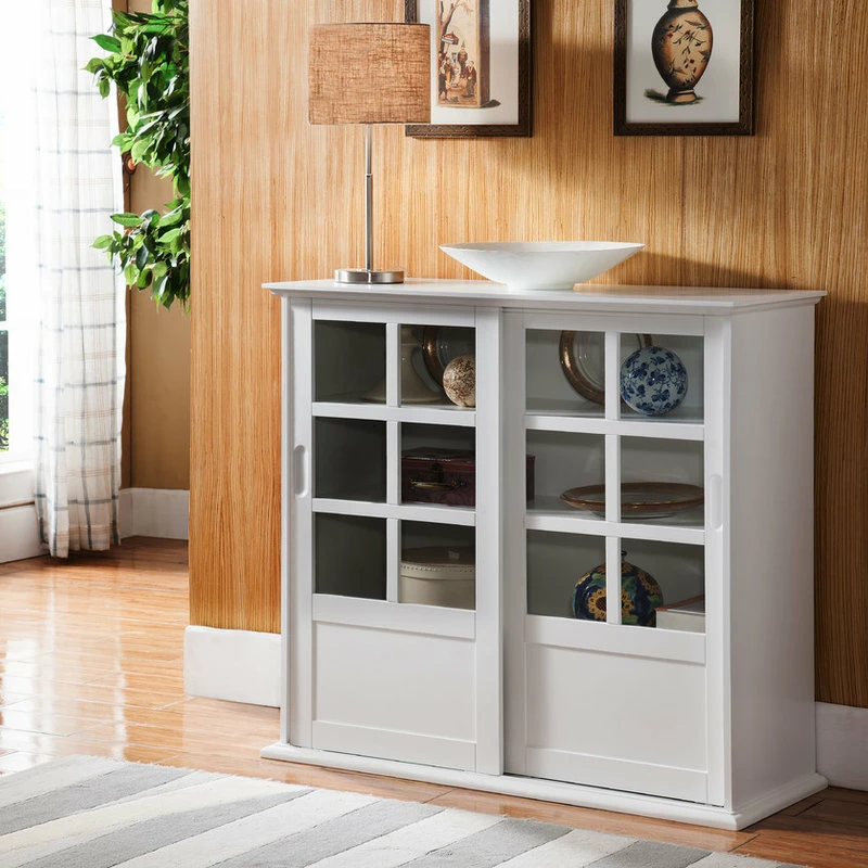Cheap ❤️ Pilaster Designs Wood Curio Cabinet With Glass Sliding Doors White Finish 👍 - Image 2