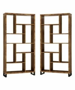Outlet 🔥 Home Square 2 Piece Modern Bookcase Set In Antique Nutmeg And Black ⌛