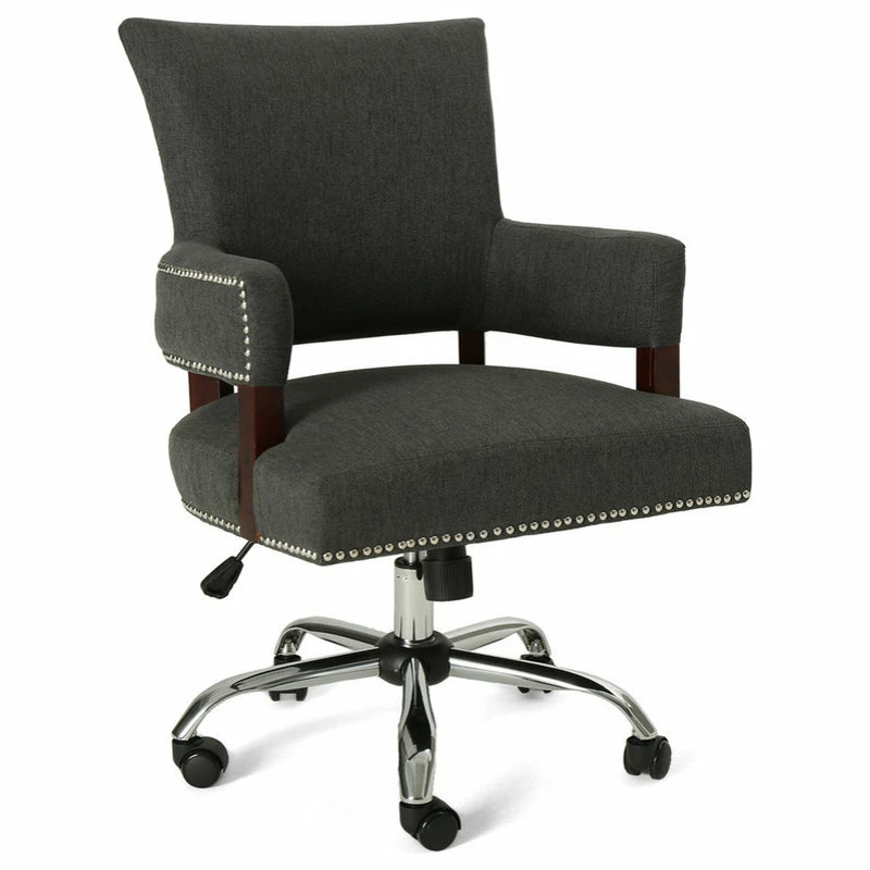 Flash Sale 🛒 GDFStudio GDF Studio May Traditional Home Office Chair, Dark Gray/Chrome 🥰