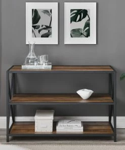 Coupon 🎉 Walker Edison 40" X-Frame Metal And Wood Media Bookshelf, Rustic Oak 😍