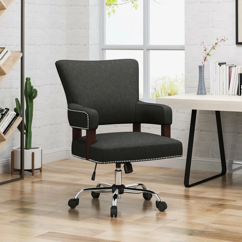 Flash Sale 🛒 GDFStudio GDF Studio May Traditional Home Office Chair, Dark Gray/Chrome 🥰 - Image 2
