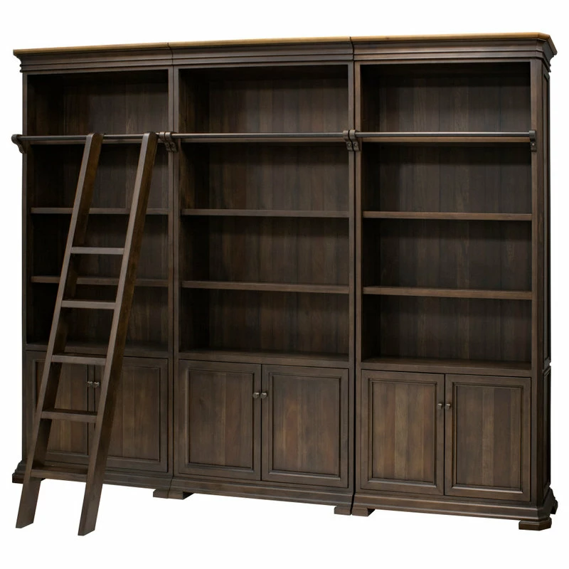 New โญ Martin Furniture Executive Bookcase Wall With Wood Ladder, Fully Assembled, Brown ๐งจ - Image 3
