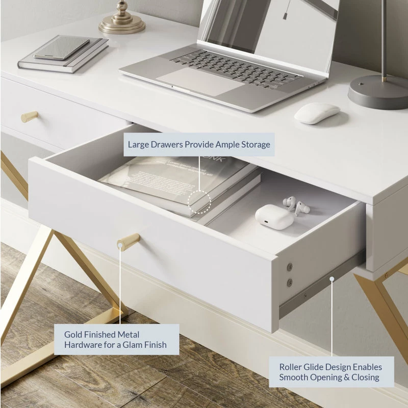 Promo 👍 Belleze 42" Home Office Writing Computer Desk, X-Shaped Legs, White 😉 - Image 4