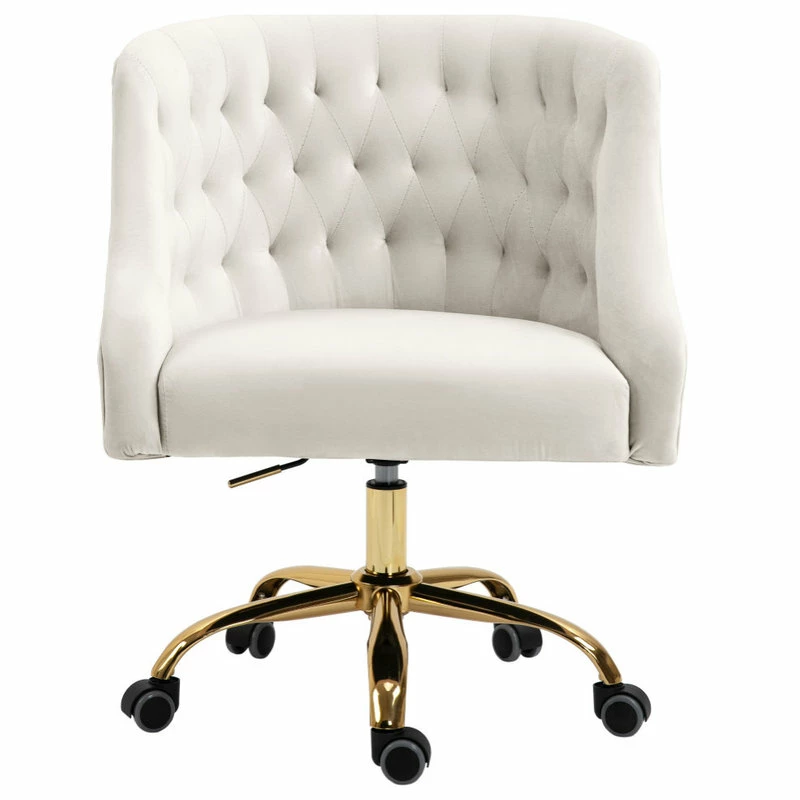 Best Sale ๐ Meridian Furniture Arden Swivel And Adjustable Velvet Office Chair, Cream, Rich Gold Base ๐คฉ - Image 4