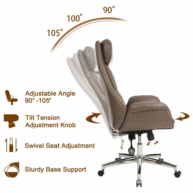 Cheapest ๐ Glitzhome Mid-Century Leatherette Adjustable Swivel High Back Office Chair, Brownish Grey ๐ฏ - Image 3