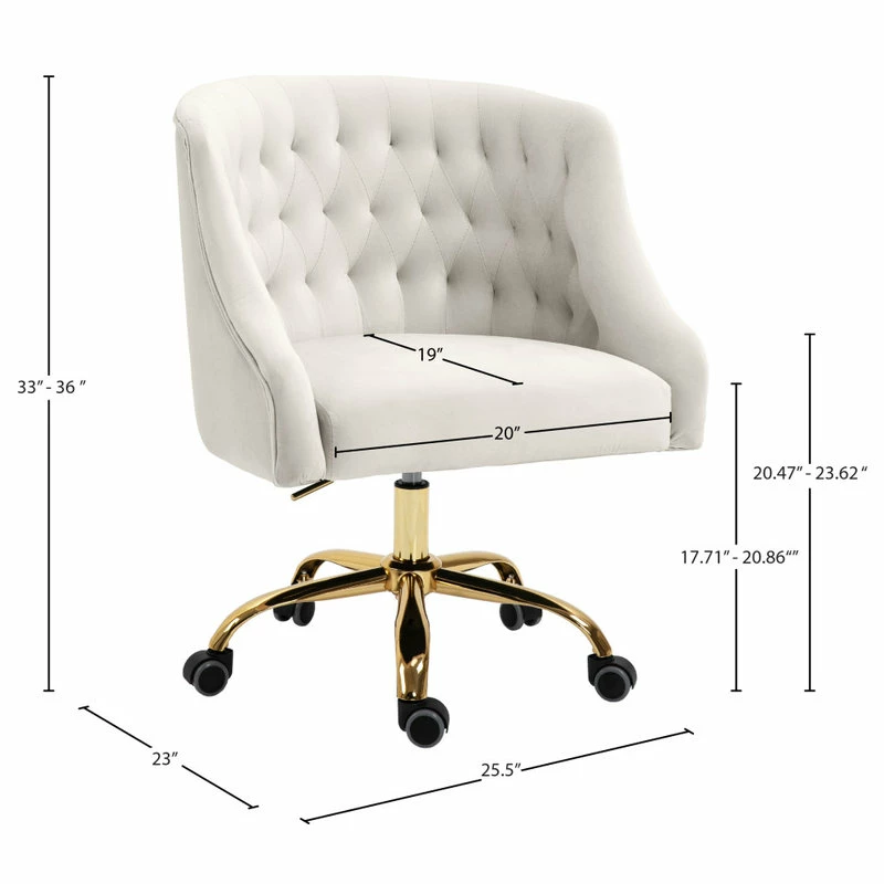 Best Sale ๐ Meridian Furniture Arden Swivel And Adjustable Velvet Office Chair, Cream, Rich Gold Base ๐คฉ - Image 12