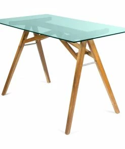 Best deal 😀 GDFStudio Croxton Mid-Century Acacia Wood Desk With Tempered Glass Top 🧨