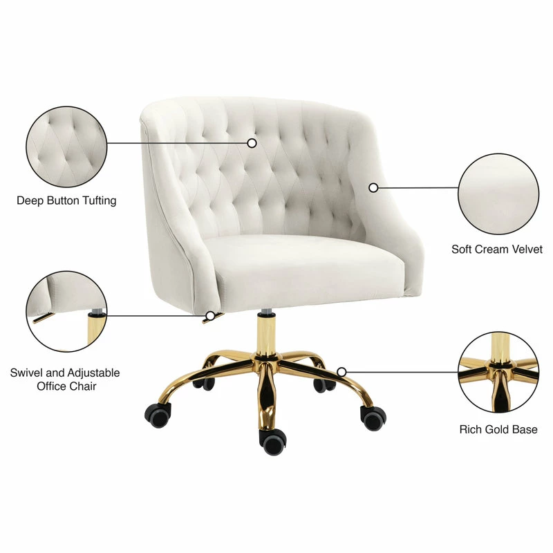 Best Sale ๐ Meridian Furniture Arden Swivel And Adjustable Velvet Office Chair, Cream, Rich Gold Base ๐คฉ - Image 11