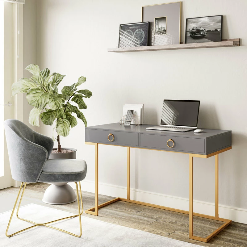 Top 10 😀 BELLEZE Home Office 2-Drawer Desk/Vanity Table, Wood And Metal, Gray 👍 - Image 3