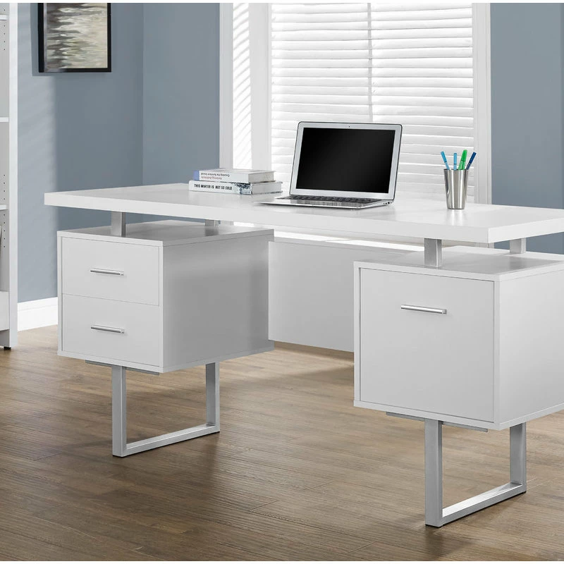 Buy 👏 Monarch 60" Computer Desk In White / Silver Metal 🛒 - Image 2