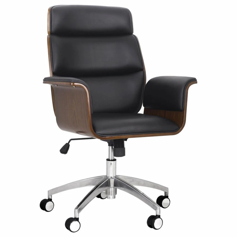 Coupon ๐ GDFStudio Byron Mid-Century Modern Swivel Office Chair, Black/Walnut/Silver โญ - Image 4