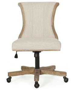 Best Pirce ✨ GDFStudio Andrea Contemporary Upholstered Roll Back Swivel Office Chair, Beige + Natural, 😍
