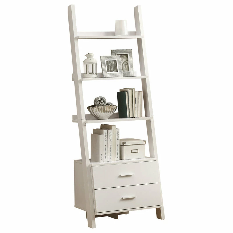 Hot Sale 🔔 Monarch Specialties Bookcase Ladder With 2 Storage Drawers, White 👍