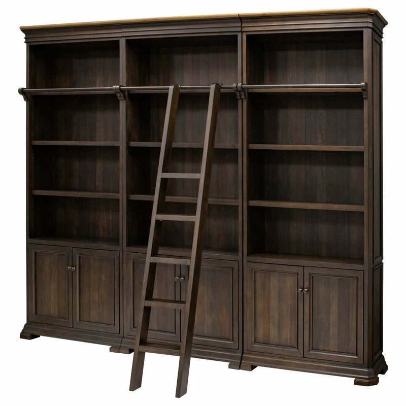 New โญ Martin Furniture Executive Bookcase Wall With Wood Ladder, Fully Assembled, Brown ๐งจ - Image 4