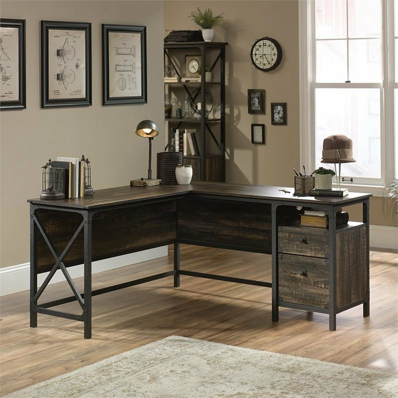 Buy π₯° Sauder Steel River L Shaped Writing Desk In Carbon Oak And Black π - Image 2