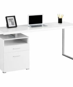 New 🛒 Monarch Specialties 60" Computer Desk With Silver Legs, White 🥰