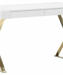 Best Pirce ⌛ Pangea Home Mason Gold X-Leg Desk, White 👏