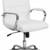 Hot Sale 🔥 Flash Furniture Mid-Back White Leather Swivel Office Chair GO-2286M-WH-GG ⭐