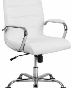 Hot Sale 🔥 Flash Furniture Mid-Back White Leather Swivel Office Chair GO-2286M-WH-GG ⭐