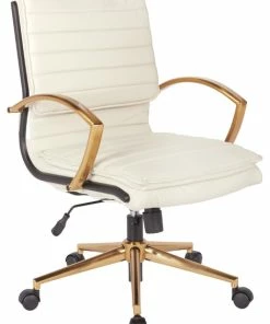 Brand new 🧨 Office Star Products Mid-Back Faux Leather Chair With Gold Finish, Cream Faux Leather ⌛